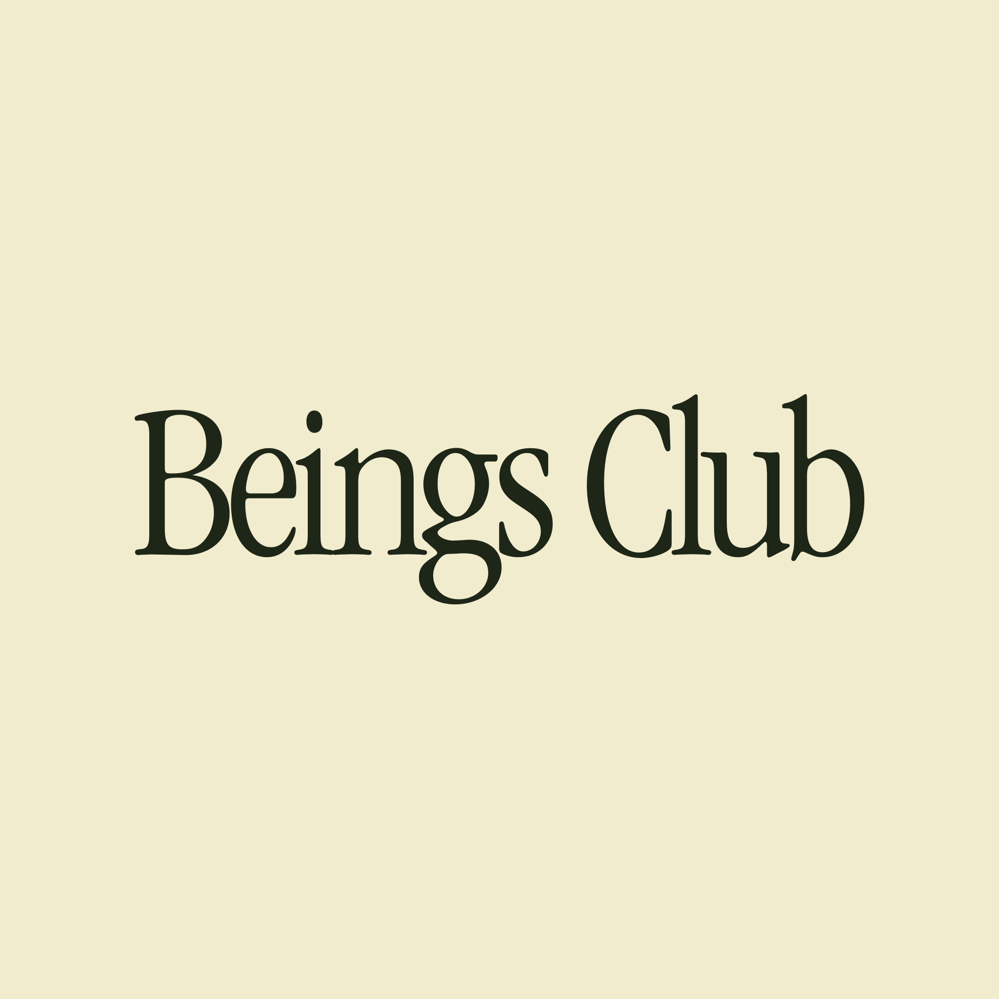Text that says 'Beings Club' on a light beige background.