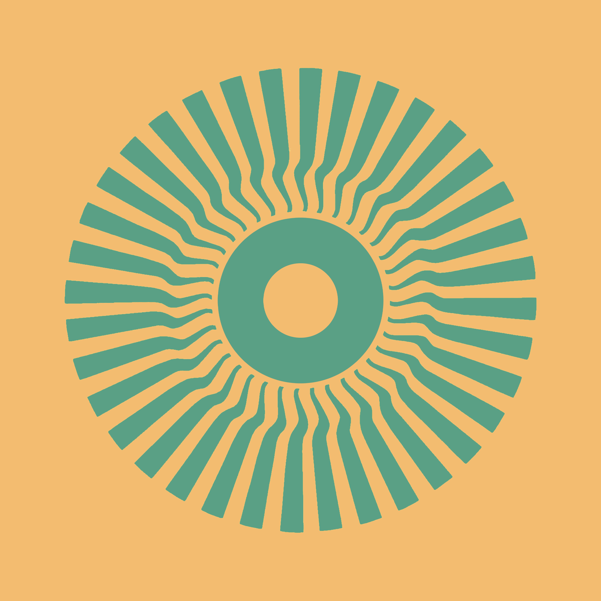 Abstract geometric design with radiating lines forming a circular pattern on a beige background.
